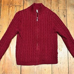 L.L. Bean Women's Burgundy Cable-Knit Zip Sweater